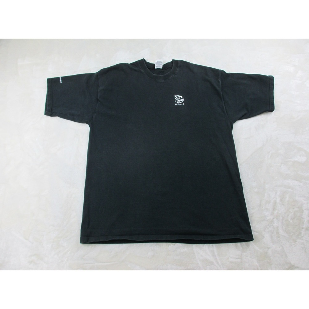 VINTAGE Intel Shirt Mens Extra Large Black Pentium II Processor Dealer Computer*